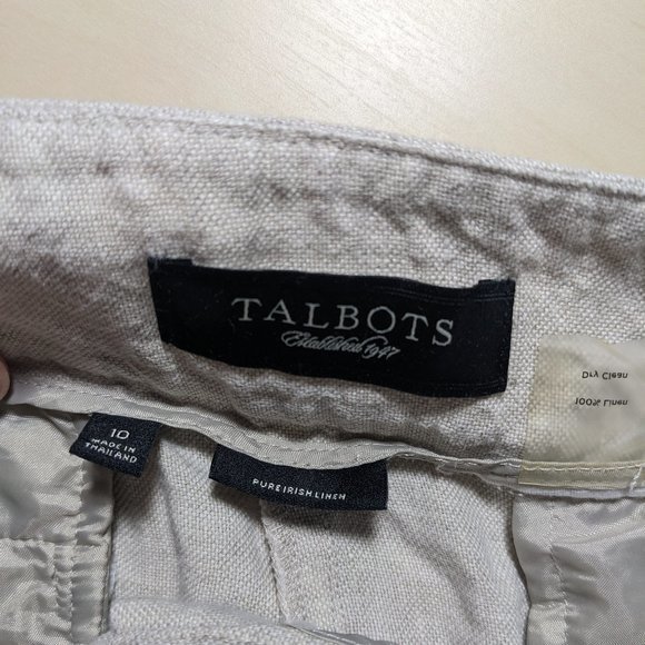Talbots Womens 100% Irish Linen Tan Wide Leg‎ Crop Pants Tie Belt Size 10 - Picture 2 of 6